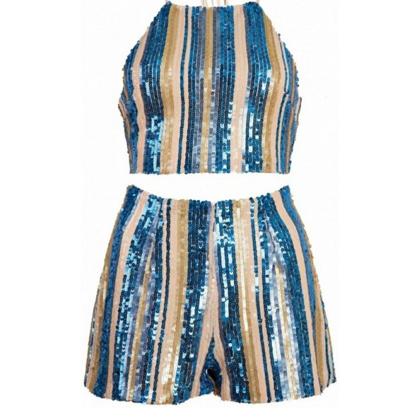 NWT L'atiste Sequin Shorts & Cropped Crop Top Set - Picture 3 of 6